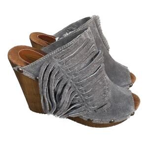 Sbicca Vintage Collection Wedge Platform Peep toe Suede Fringe Women’s size 8 M